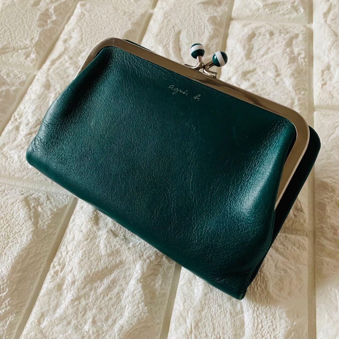 ◆agnes b アニエスベー がま口 二つ折り財布 グリーン
