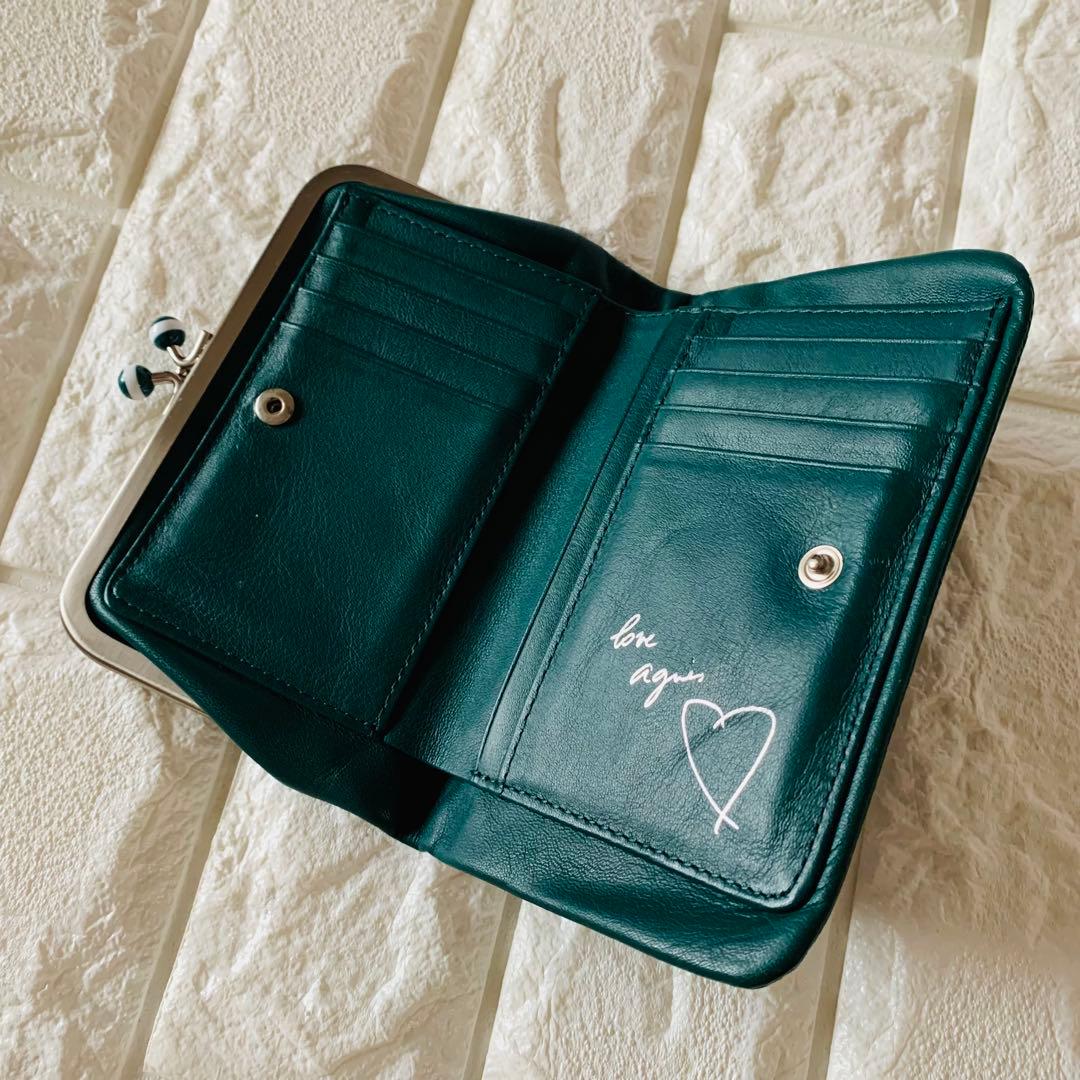 ◆agnes b アニエスベー がま口 二つ折り財布 グリーン