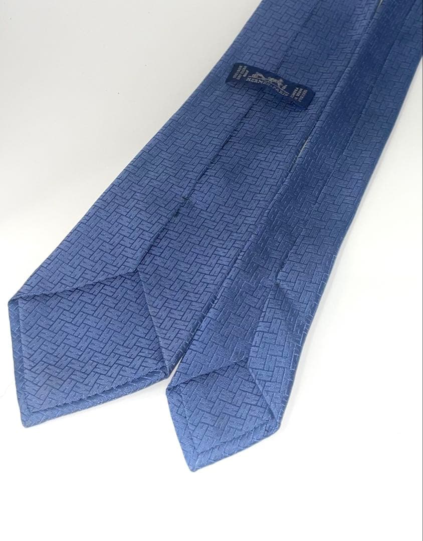 美品 エルメス ハイブランド ネクタイ ファソネ H柄 ブルー系 高級