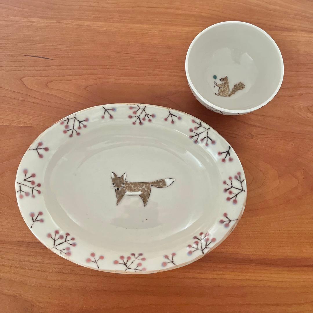 矢板緑　オーバル深皿　カップ