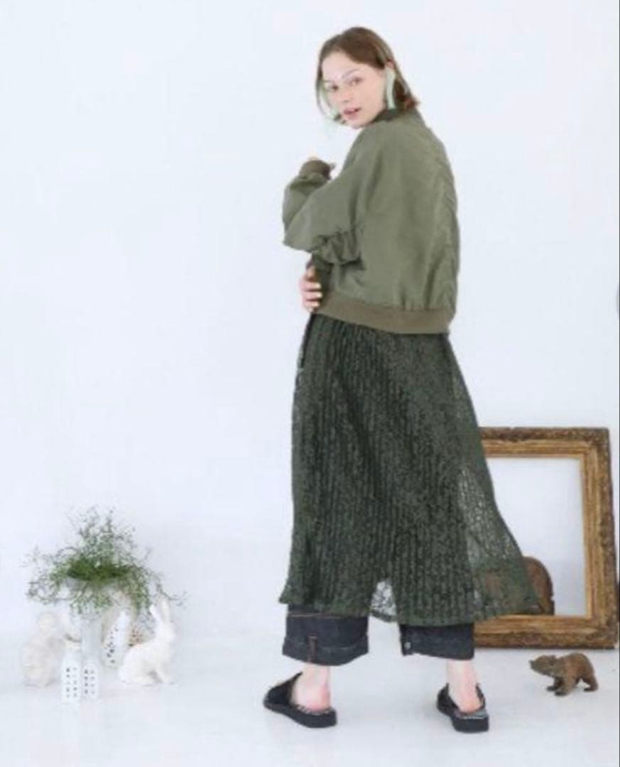 美品　Bedsidedrama プリーツレース　ブルゾン カーキ　ミリタリー　Ｆ