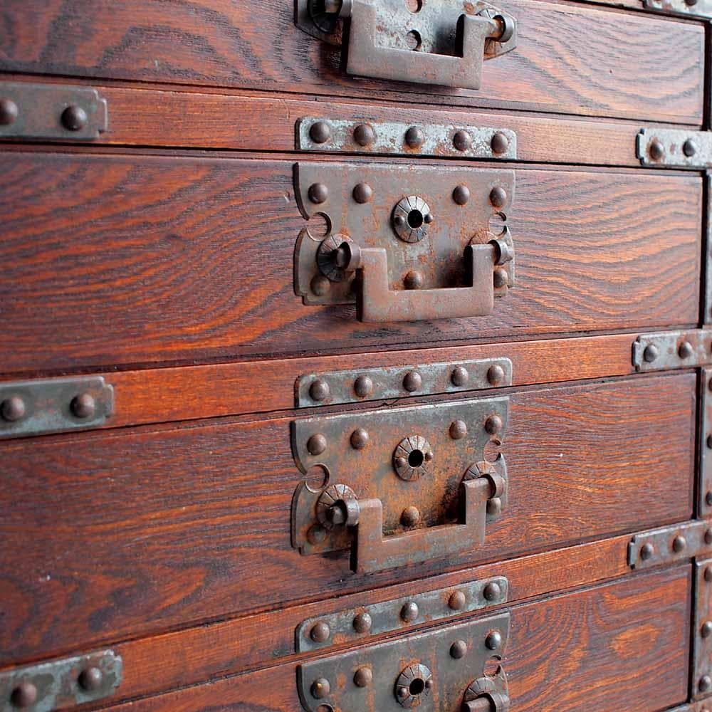 木製 小引き出したんす 和モダン 鉄金具 民芸調 ZR24442