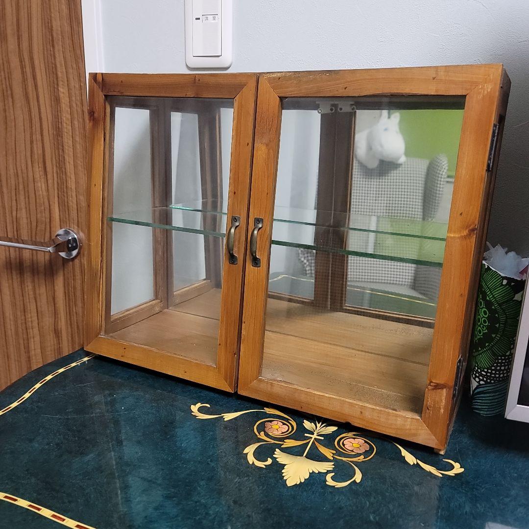 アンティーク 木製ガラス扉キャビネット ガラスショーケース コレクションケース