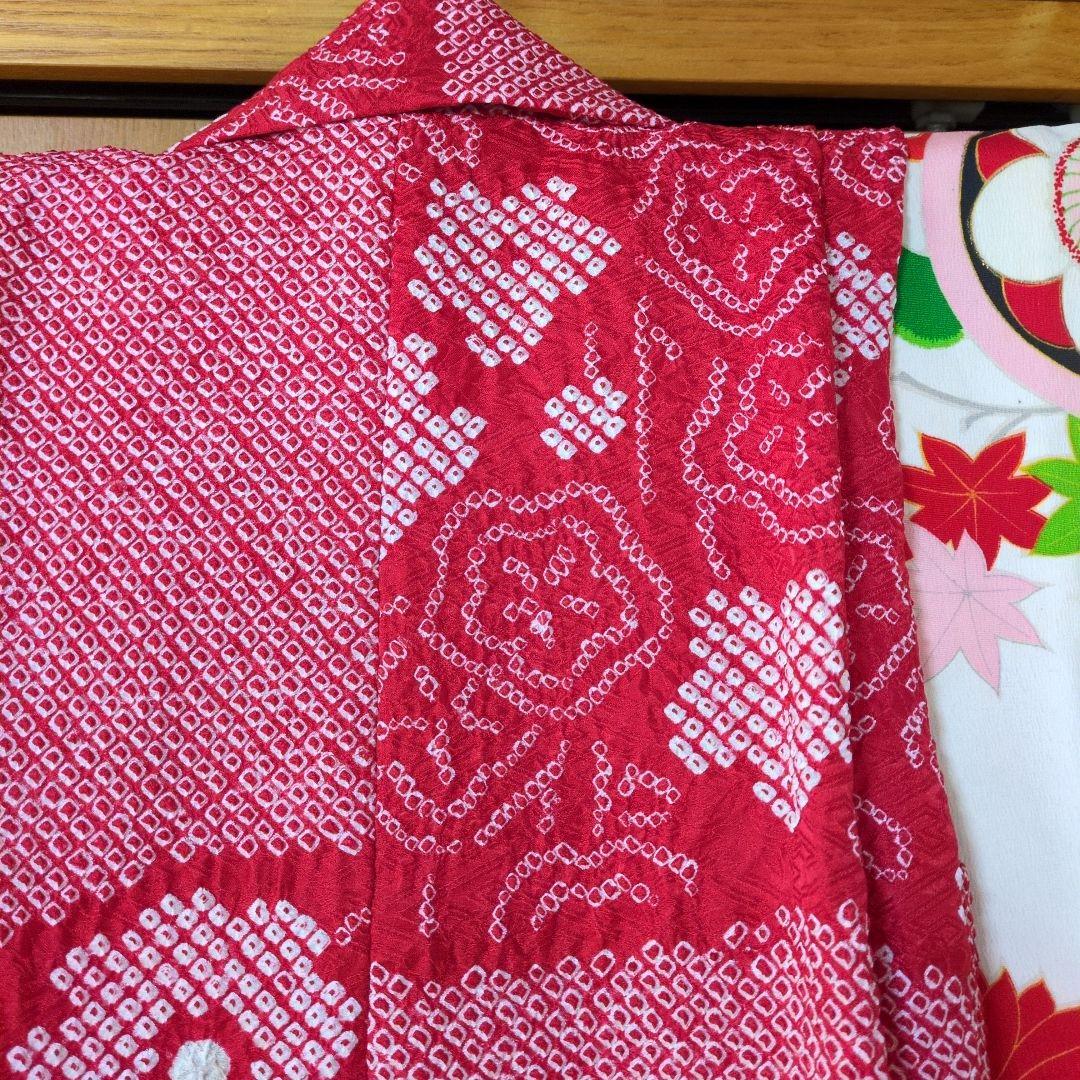 七五三３歳お着物と正絹総絞り手縫いの被布（袖無し長襦袢付き）