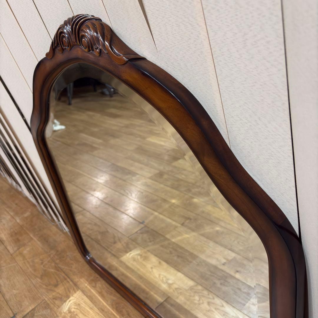 ビッグミラー ウォールミラー マホガニー材 壁掛 輸入 エレガント 高級 木製