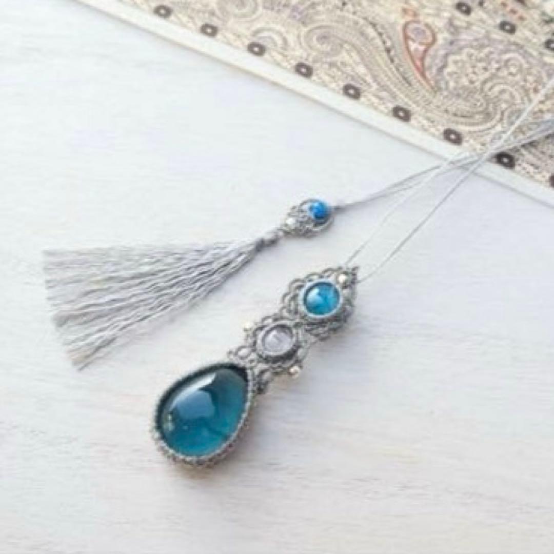 マクラメ編みネックレス ブルーグリーンフローライト