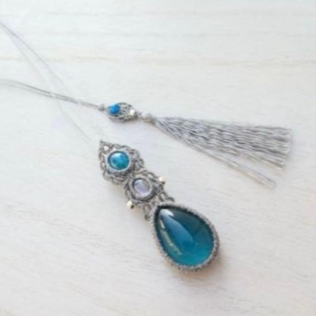 マクラメ編みネックレス ブルーグリーンフローライト