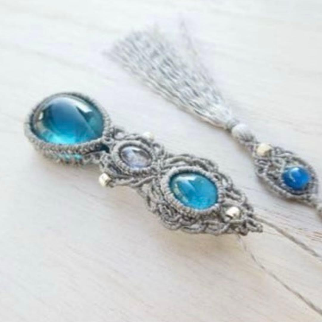 マクラメ編みネックレス ブルーグリーンフローライト