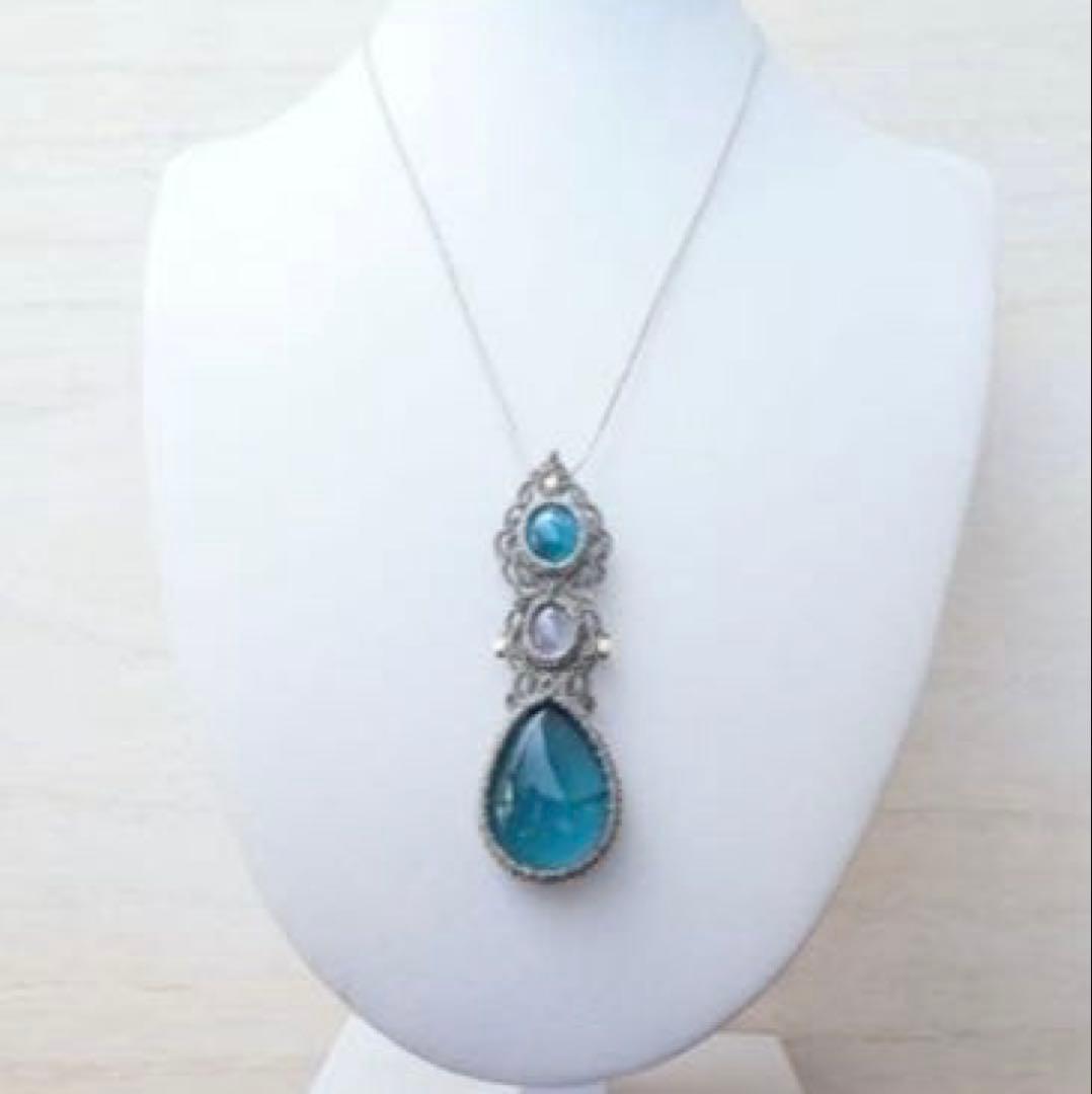 マクラメ編みネックレス ブルーグリーンフローライト