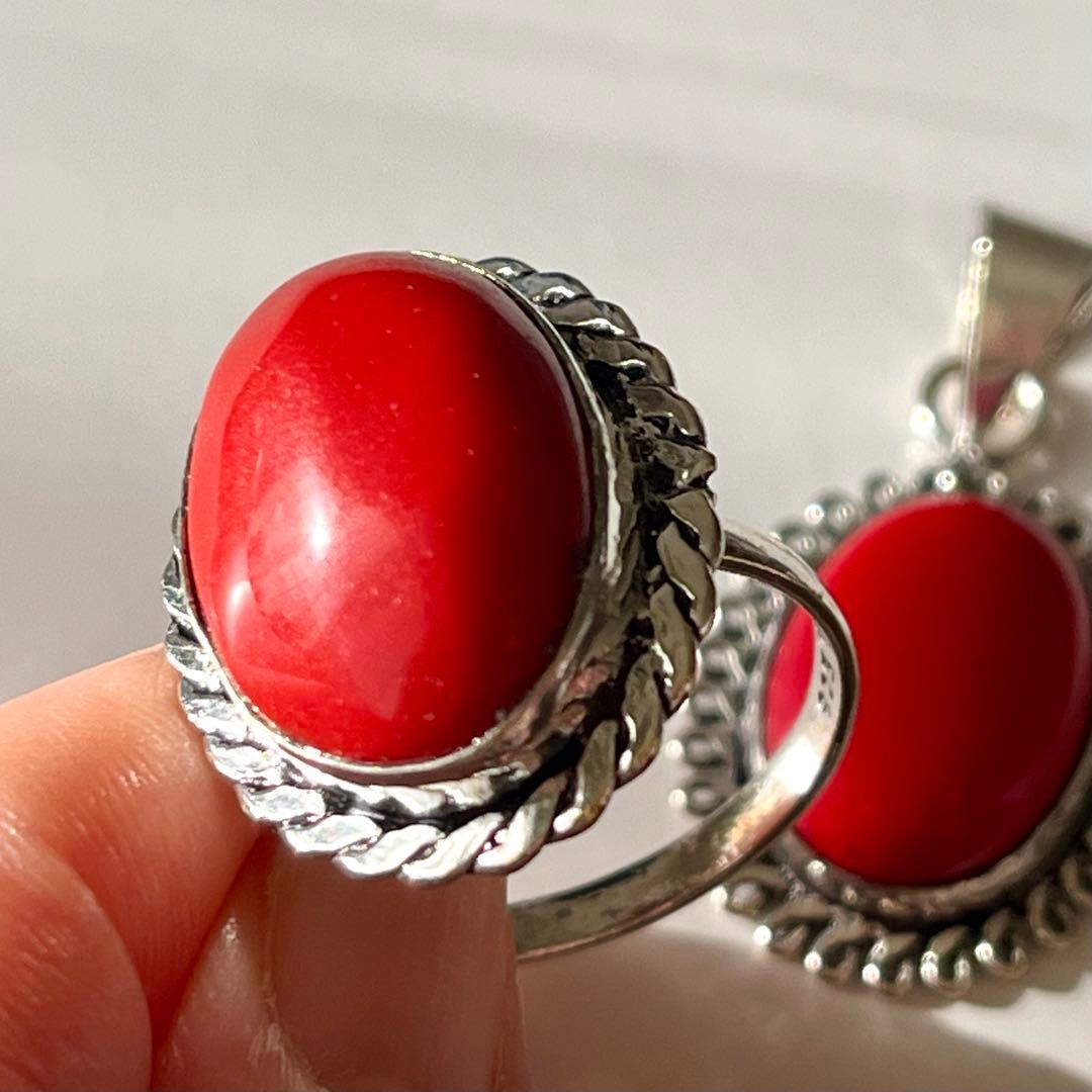 シルバーアクセサリー まとめ売り 925 レッドコーラル リング ペンダント