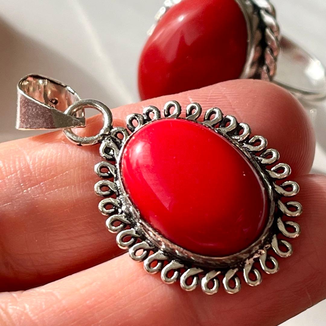 シルバーアクセサリー まとめ売り 925 レッドコーラル リング ペンダント