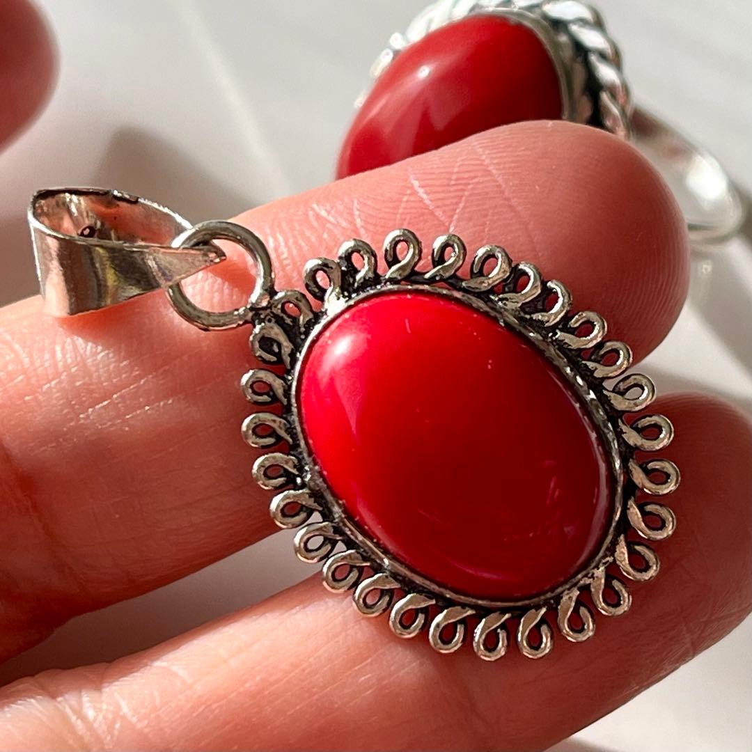 シルバーアクセサリー まとめ売り 925 レッドコーラル リング ペンダント