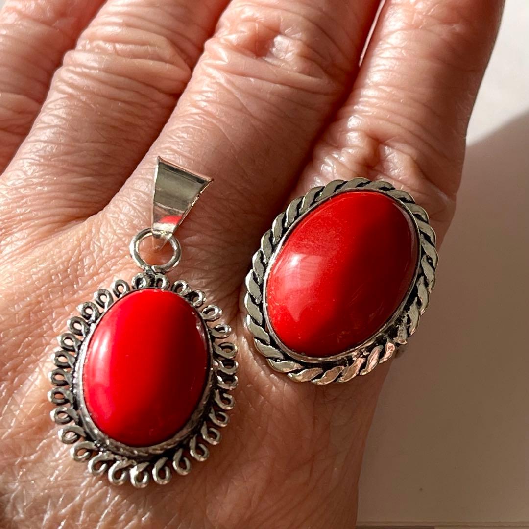 シルバーアクセサリー まとめ売り 925 レッドコーラル リング ペンダント