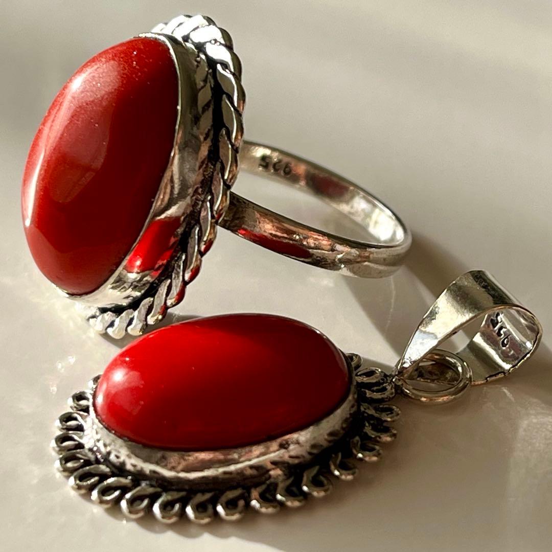 シルバーアクセサリー まとめ売り 925 レッドコーラル リング ペンダント