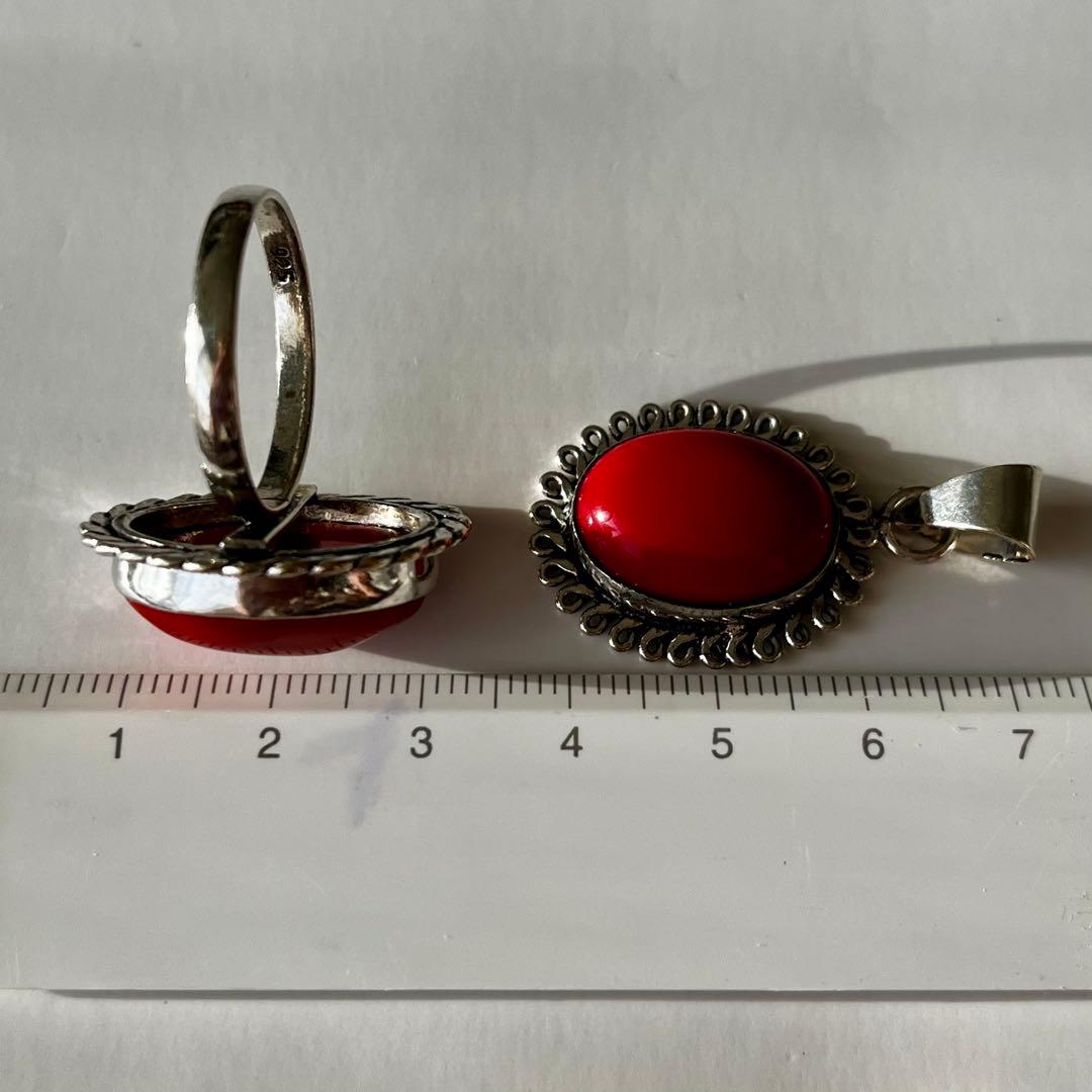シルバーアクセサリー まとめ売り 925 レッドコーラル リング ペンダント