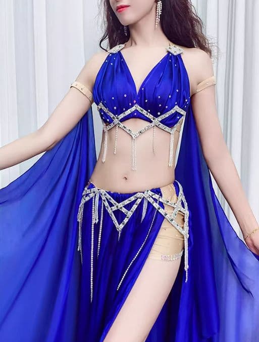 新品 ベリーダンス衣装　上下セット ロイヤルブルー オリエンタル　オーダーメイド