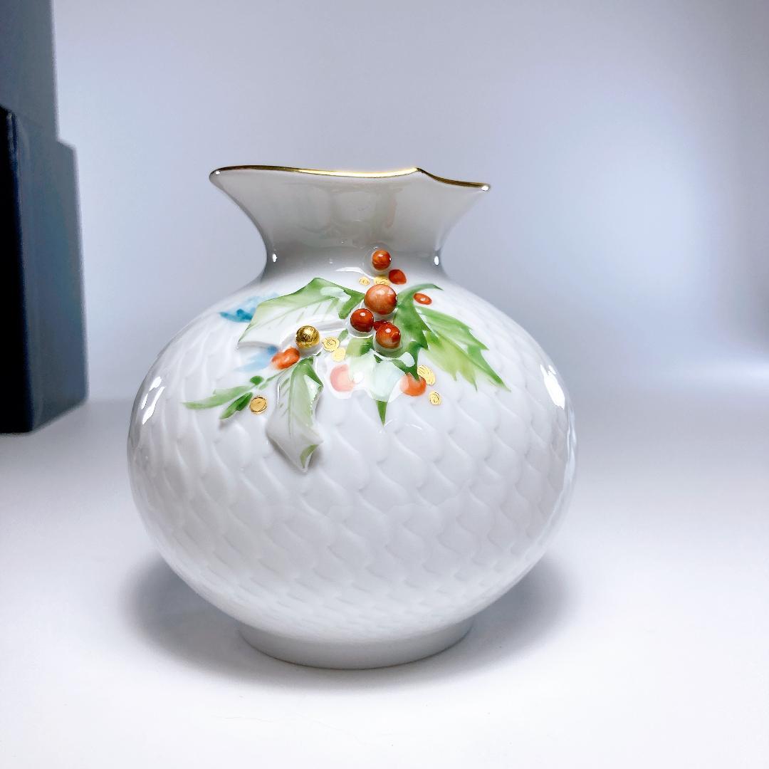 Meissen マイセン ヒイラギ 波の戯れ 花瓶 9cm　柊 |3165|☆