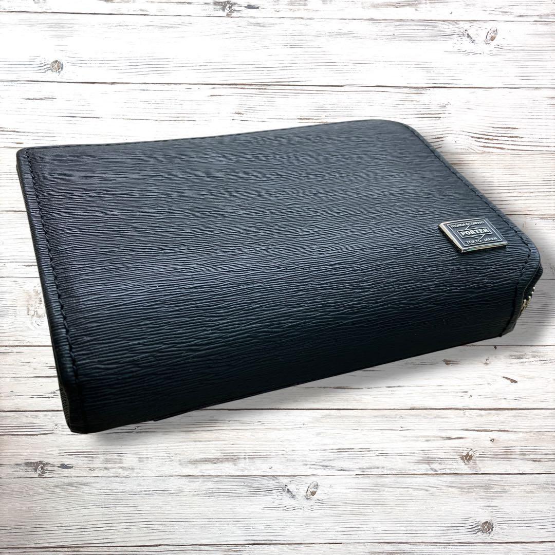 【美品】PORTER ポーター ブラック 黒 レザー カードケース メタル