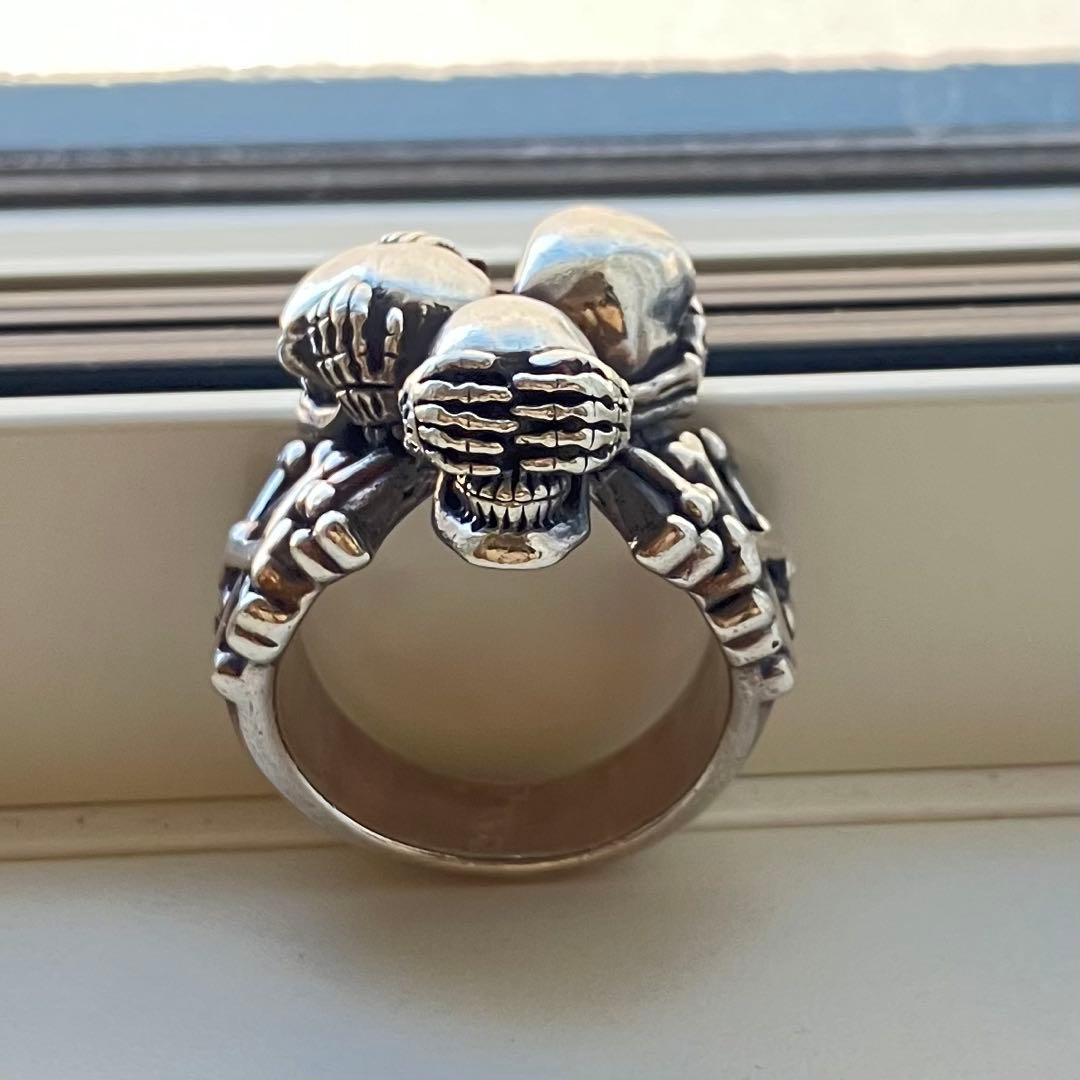 34g シルバー925 Three Wise Skall トリプル スカルリング