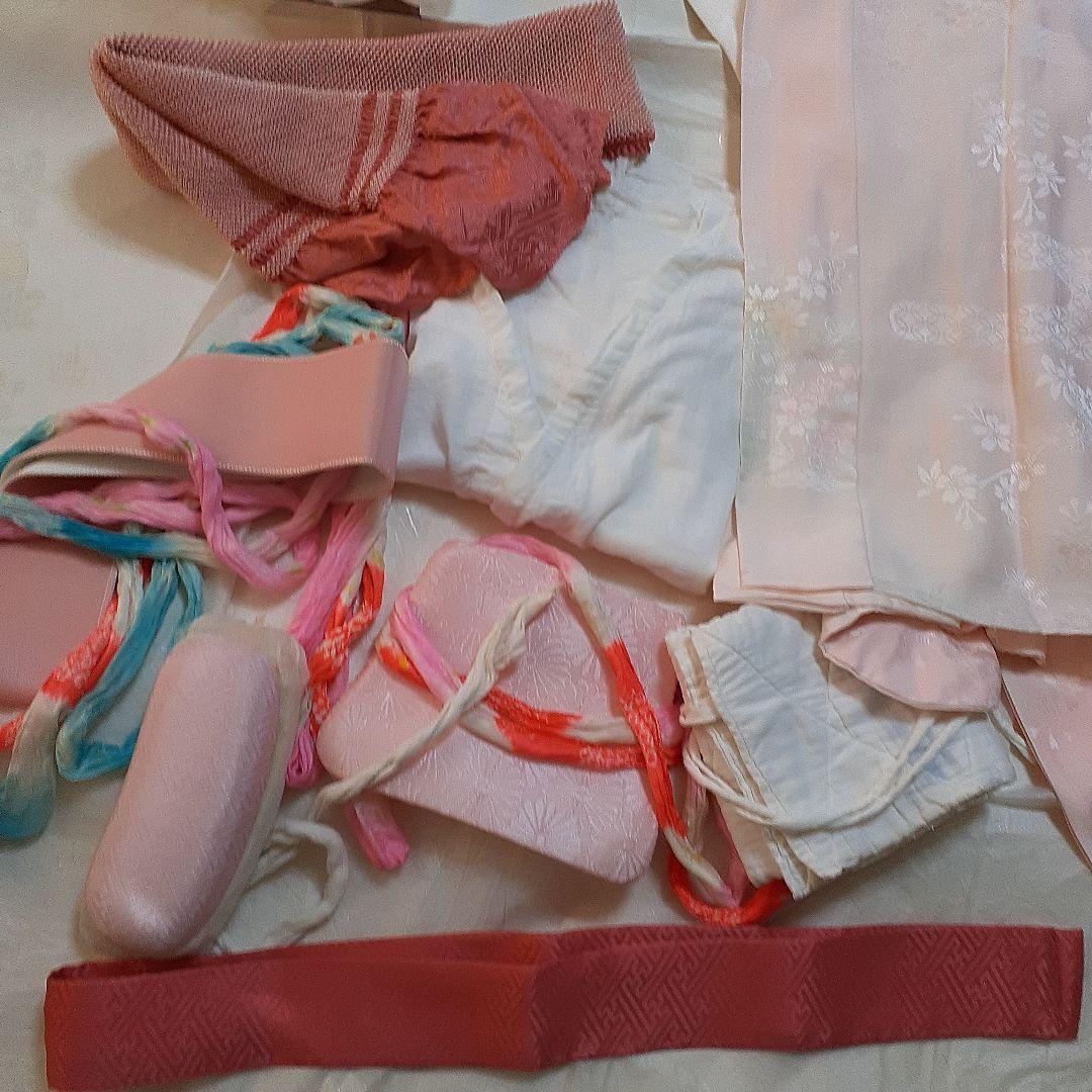 青色　花柄絹振り袖と小物セット　全部で１3点