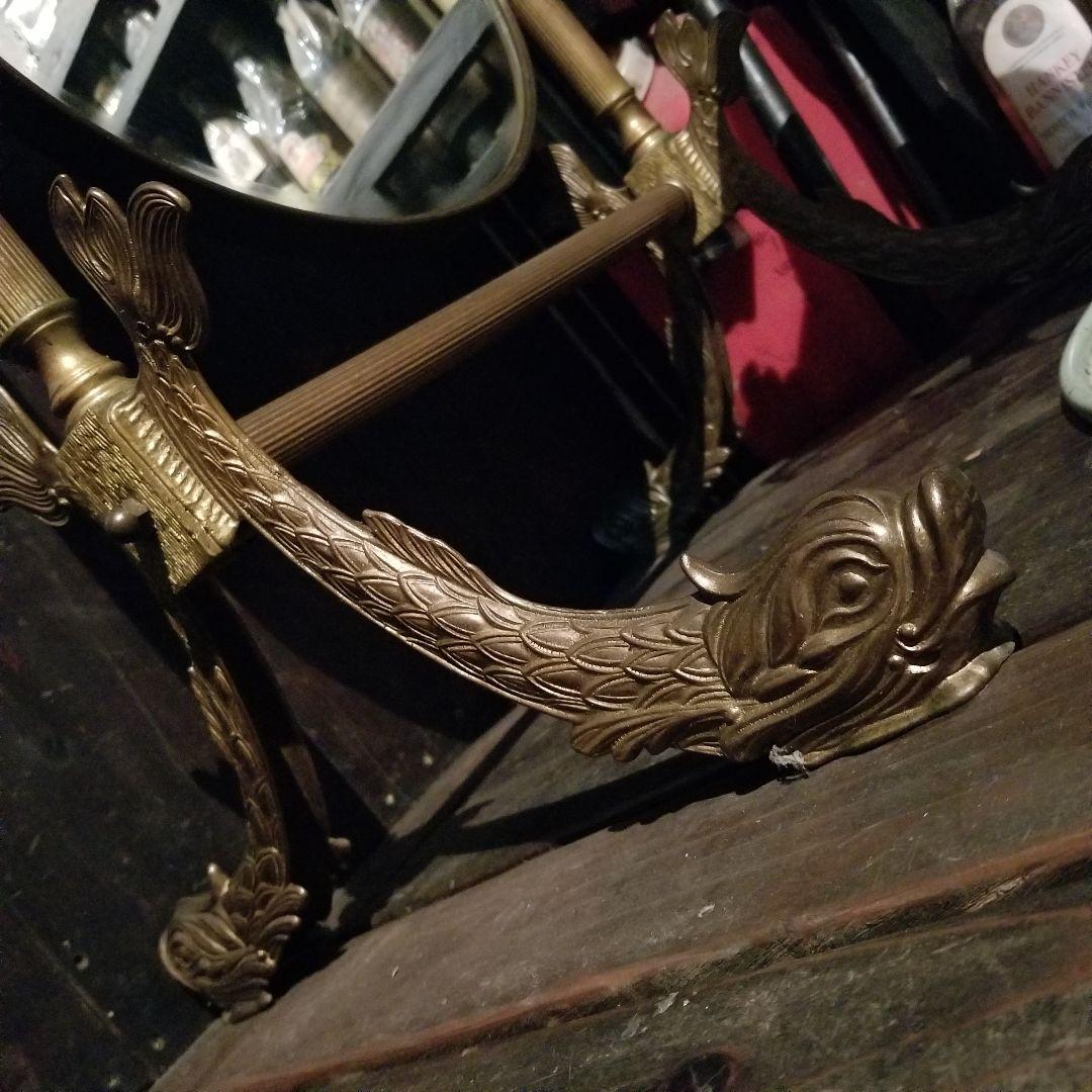 希少　イタリア　アンティーク　真鍮　総無垢　ブラス　オーバル　スタンド　ミラー