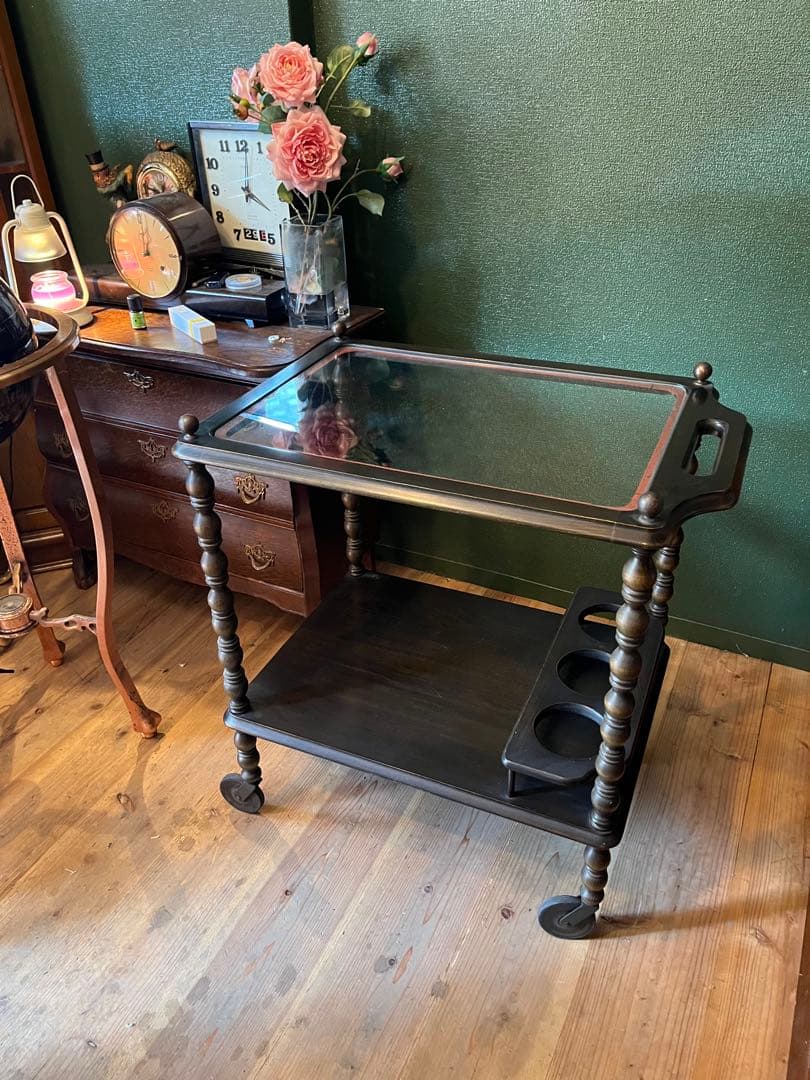 希少 ナジコ キッチンワゴン 棚 ガラス天板インテリア アンティーク 昭和レトロ