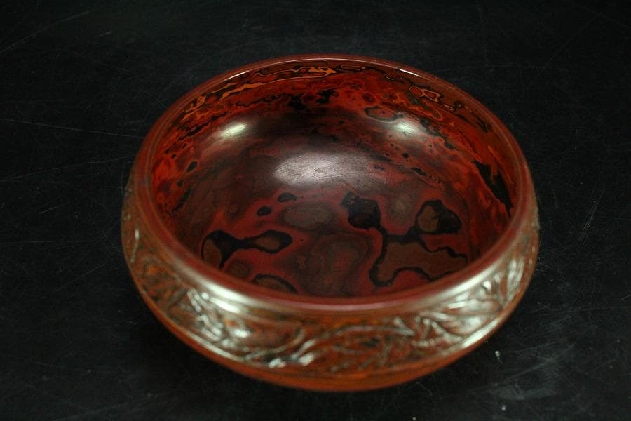 色漆 堆朱 筆洗 匙 台付 文房具(K-LC953)