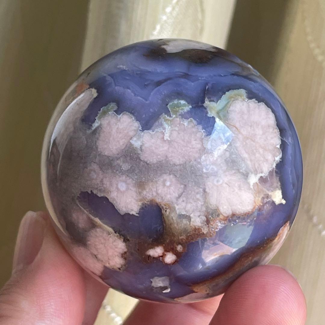 ブルー桜瑪瑙 スフィア 天然石 置物