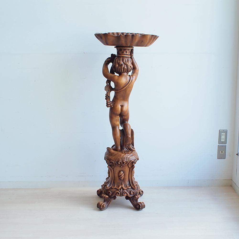 木彫り 天使 フラワースタンド 花台 彫刻 高さ128cm