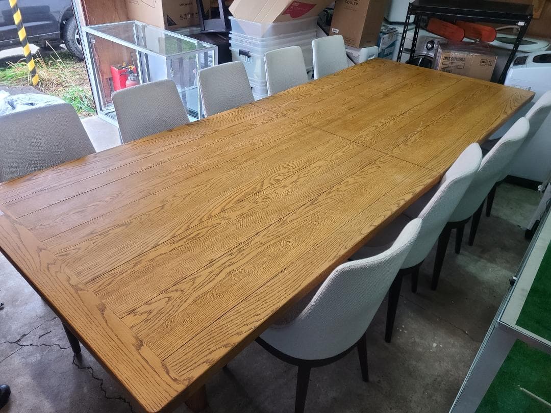 3Mx1.2Mx76cm タモ ダイニングテーブルと椅子9脚