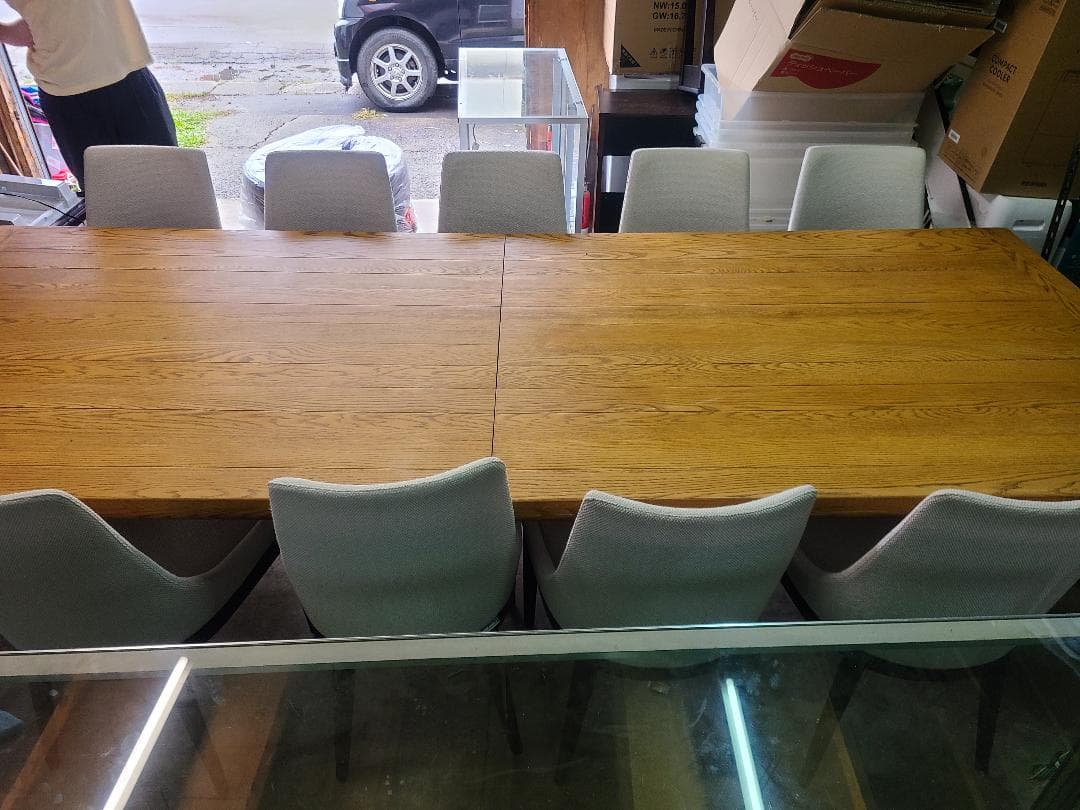 3Mx1.2Mx76cm タモ ダイニングテーブルと椅子9脚