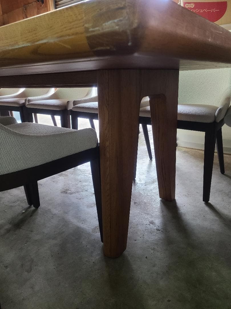 3Mx1.2Mx76cm タモ ダイニングテーブルと椅子9脚