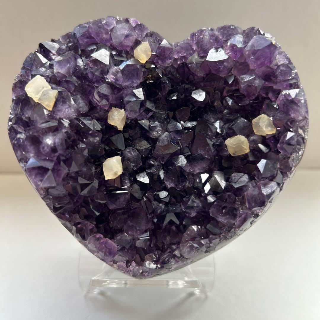 天然石 アメジスト ハート 大型 カルサイト 共生 クラスター ウルグアイ産