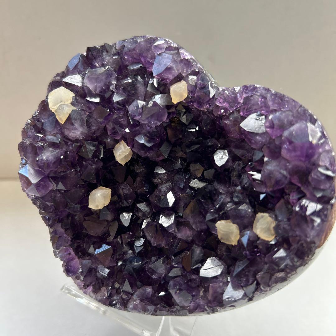 天然石 アメジスト ハート 大型 カルサイト 共生 クラスター ウルグアイ産