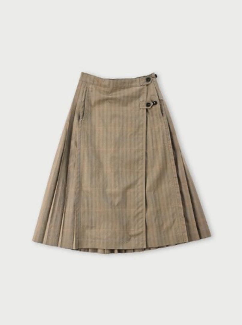 45R ギャバブルタイルのプリーツスカート ベージュツイード サイズ2