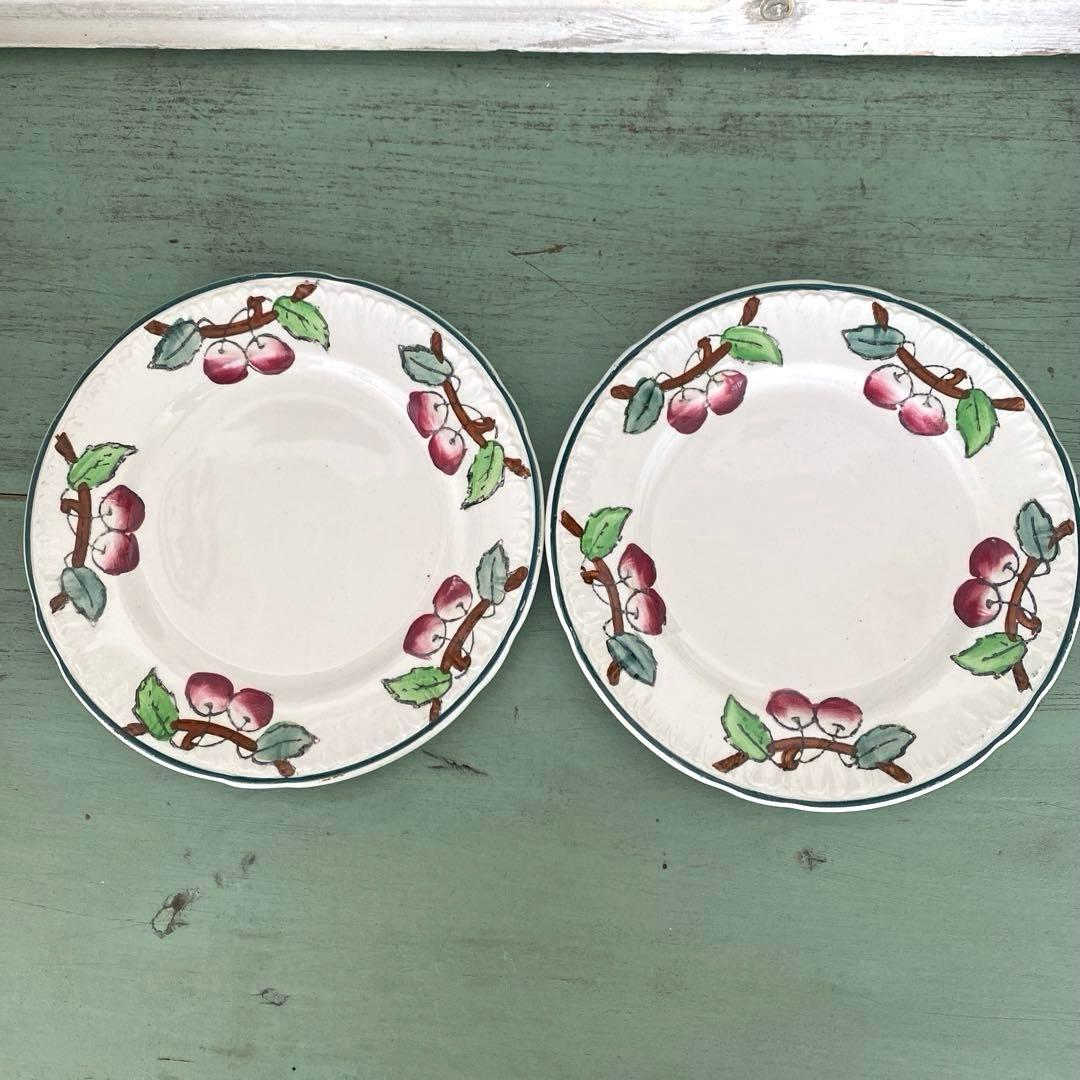 フランスアンティークLongwy ロンウィ プレートチェリー【B】