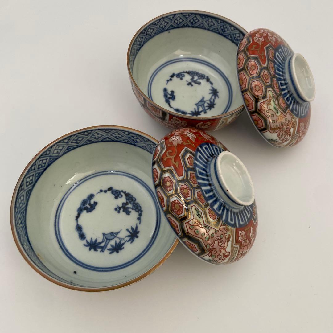 大聖寺伊万里 加賀 蓋付碗 蓋碗 煮物碗 2客 アンティーク 料亭 割烹 懐石