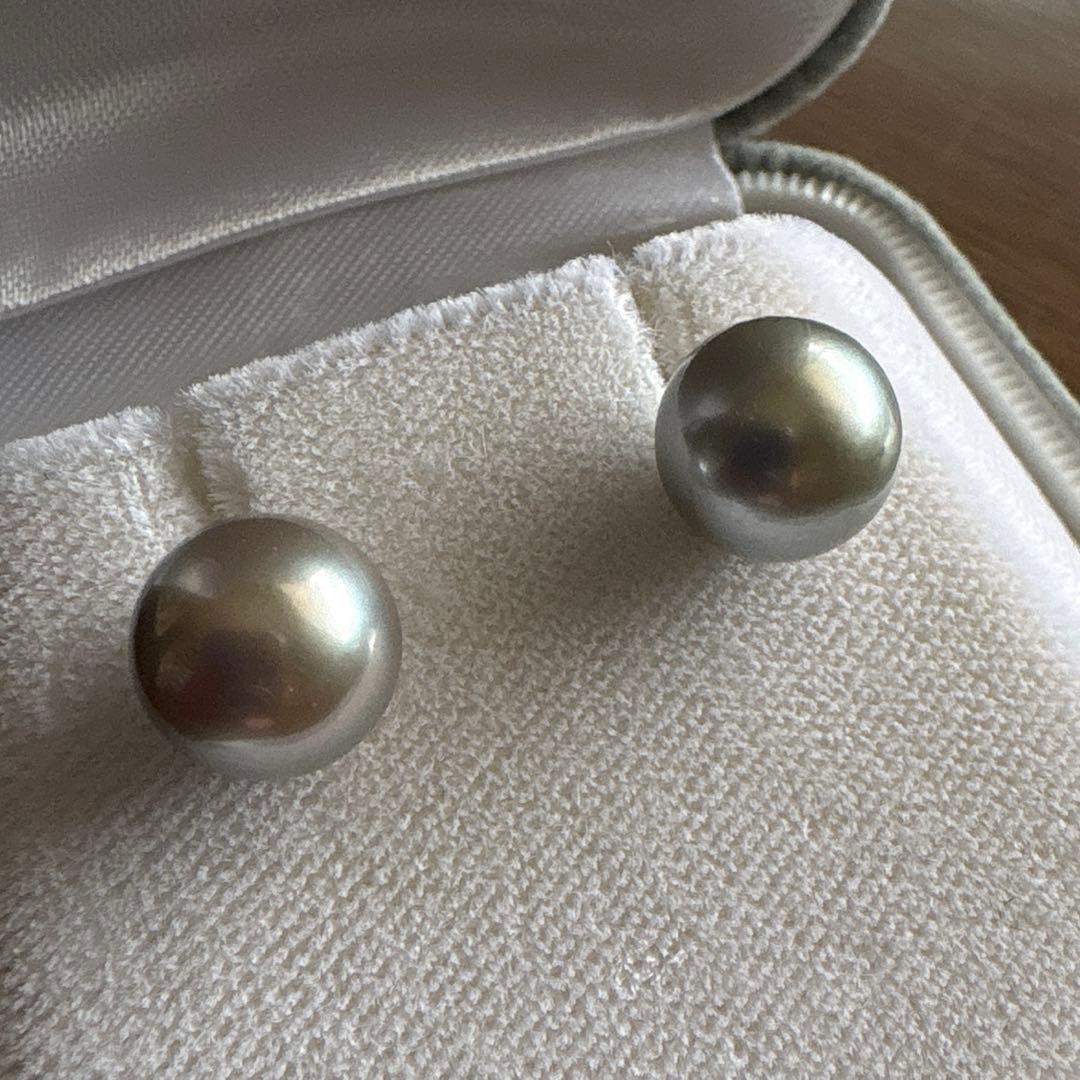 本真珠　南洋　黒蝶真珠　グレー系9.9㍉　s925直結ピアス