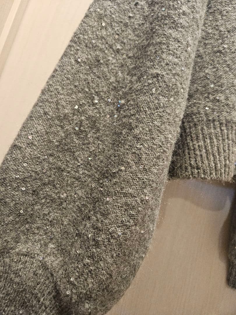スピックアンドスパン　スパンコールショート丈ニット　グレー　ベイクルーズ