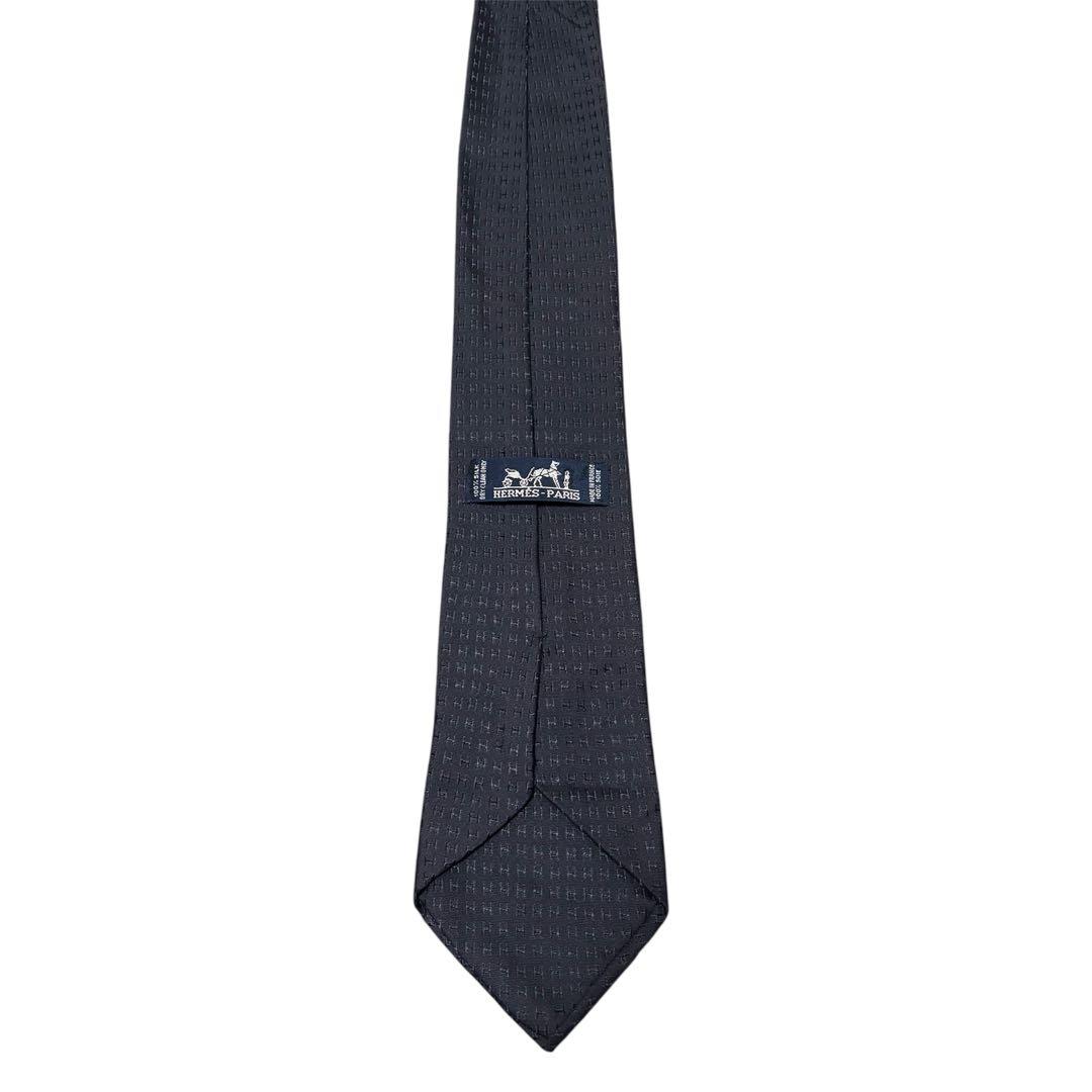 HERMES エルメス ネクタイ H織り Hロゴ 総柄　シルク ネイビー メンズ
