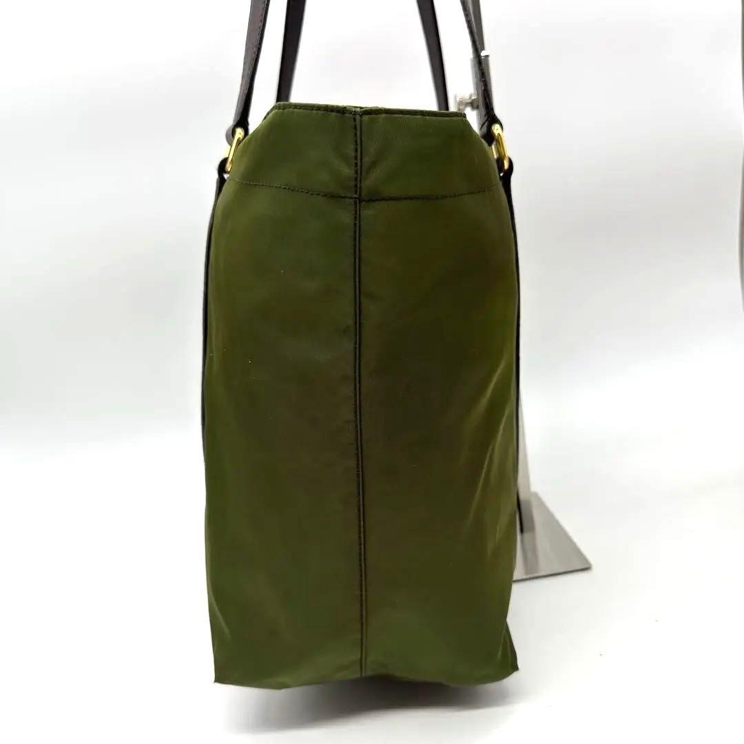 【美品】プラダ トートバッグ ナイロン グリーン 三角ロゴ