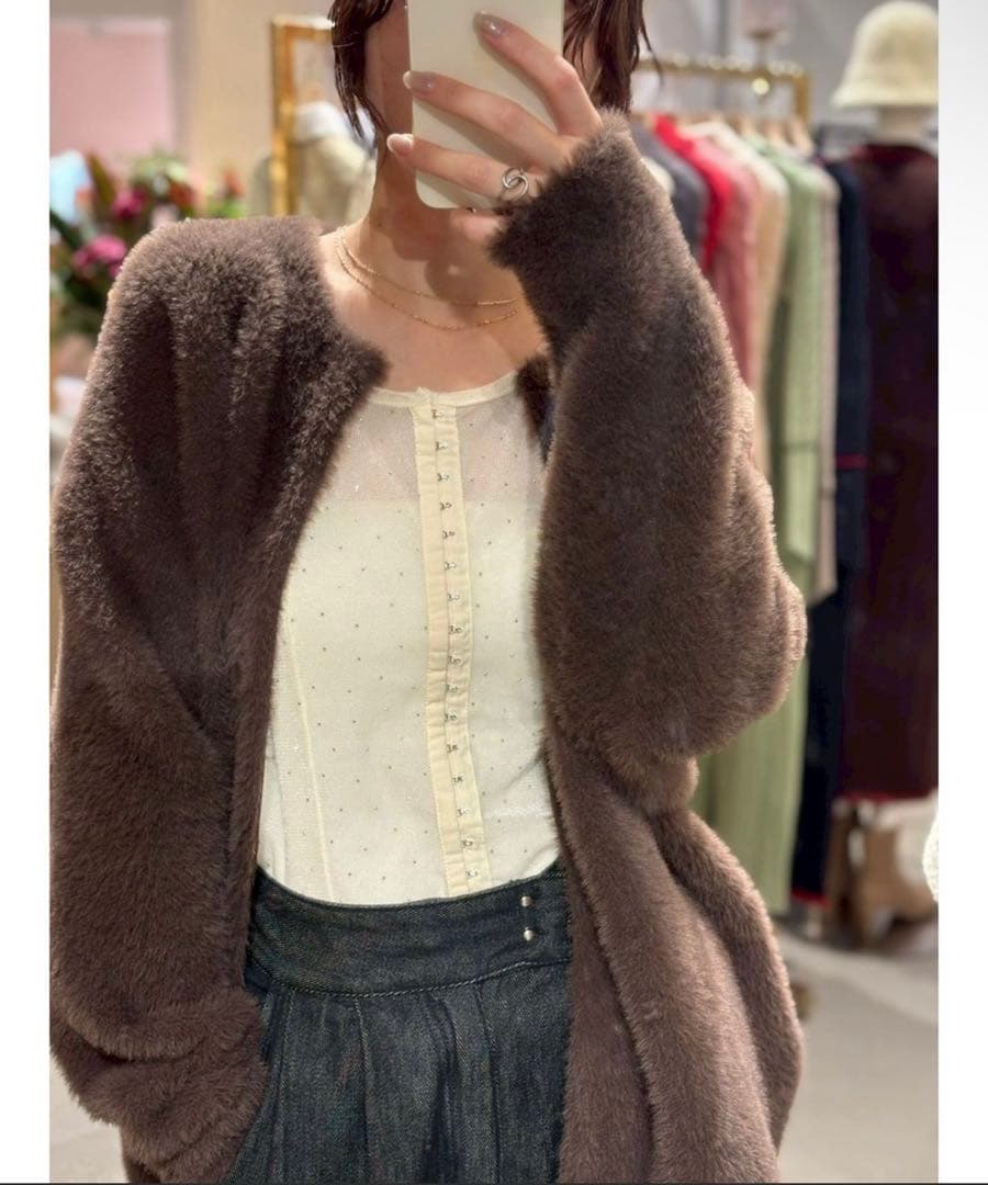 2WAYシアーベロアホックデザイントップス