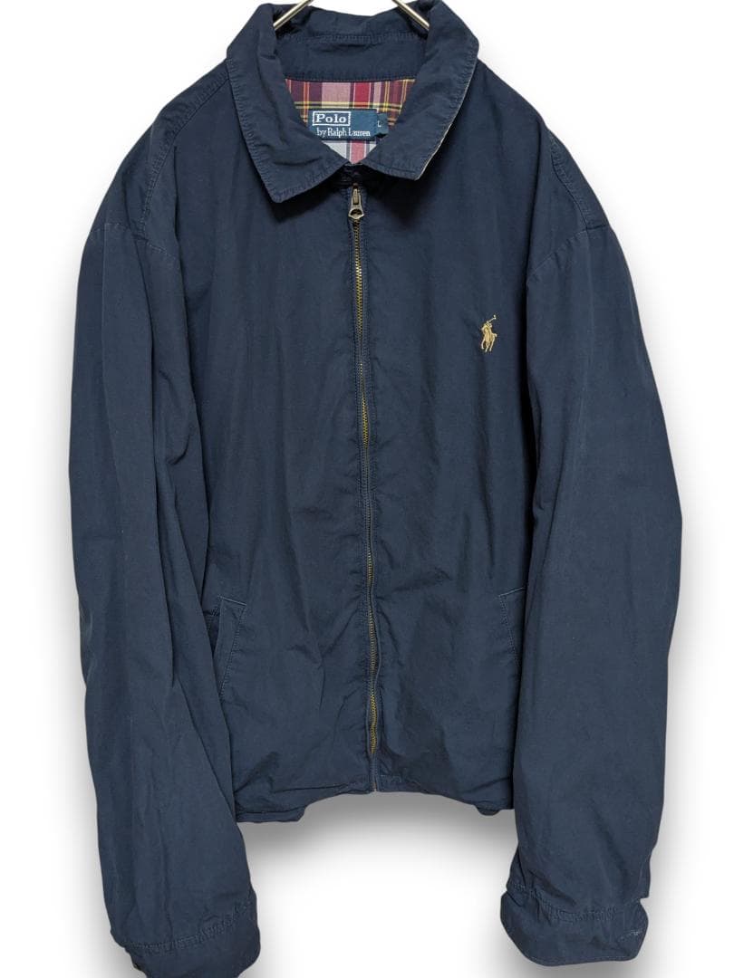 90s ラルフローレン スイングトップ TALONジップ L 紺 チェック