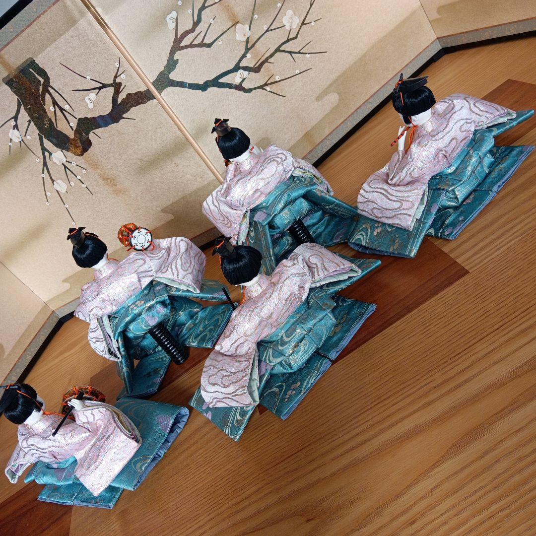 京雛人形☆五人囃子☆ 鼓持ち、笛、小太鼓、お拍子 ☆豪華京錦織☆　セット品