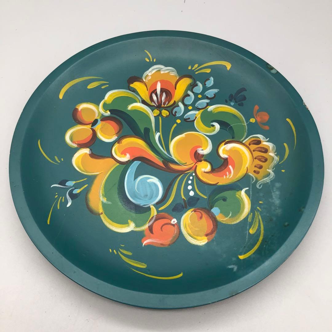 ノルウェー伝統装飾様式ローズマリングフラワー手描き飾り皿プレート民芸品２点セット