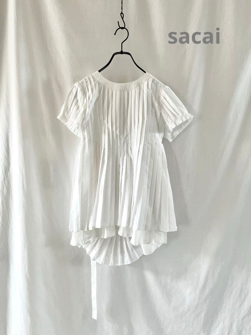 【美品】sacai サカイ バックスタイル デザイン プリーツ ブラウス