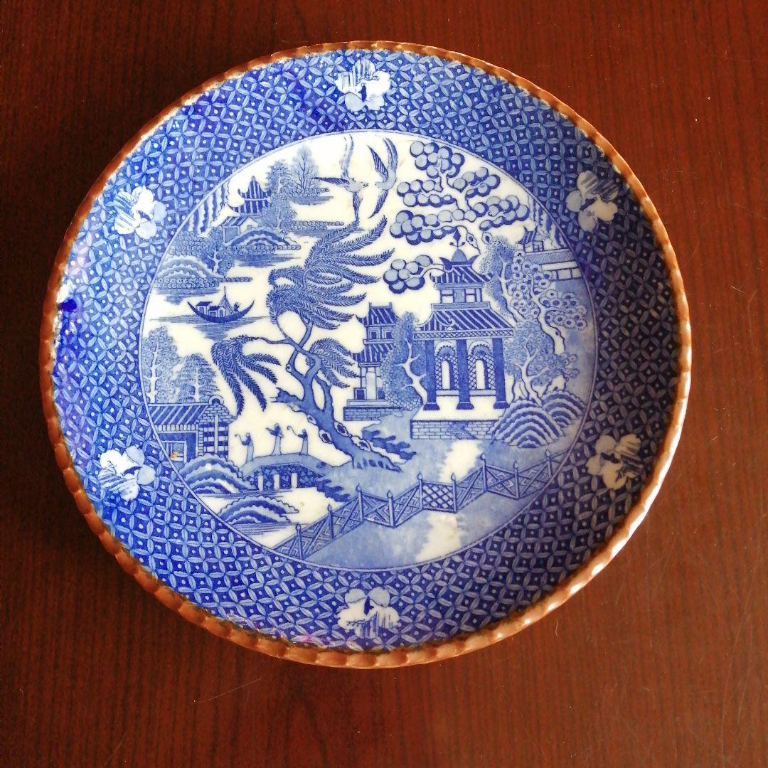 伊万里　染付ウィローパターン大皿　30.8cm　明治～大正期