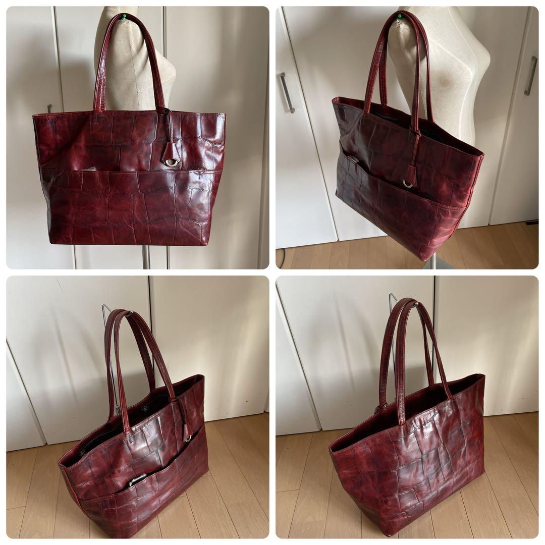アニアリ aniary ビッグスタンプクロコレザートート 中古レッドブラウン