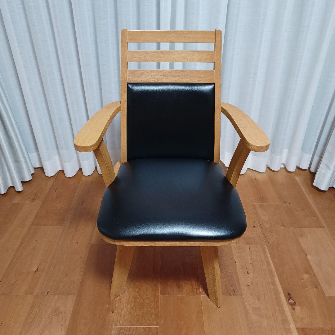 マナベインテリアハーツ 肘掛け付き回転イス チェアー 木製椅子 レザー 介護看護