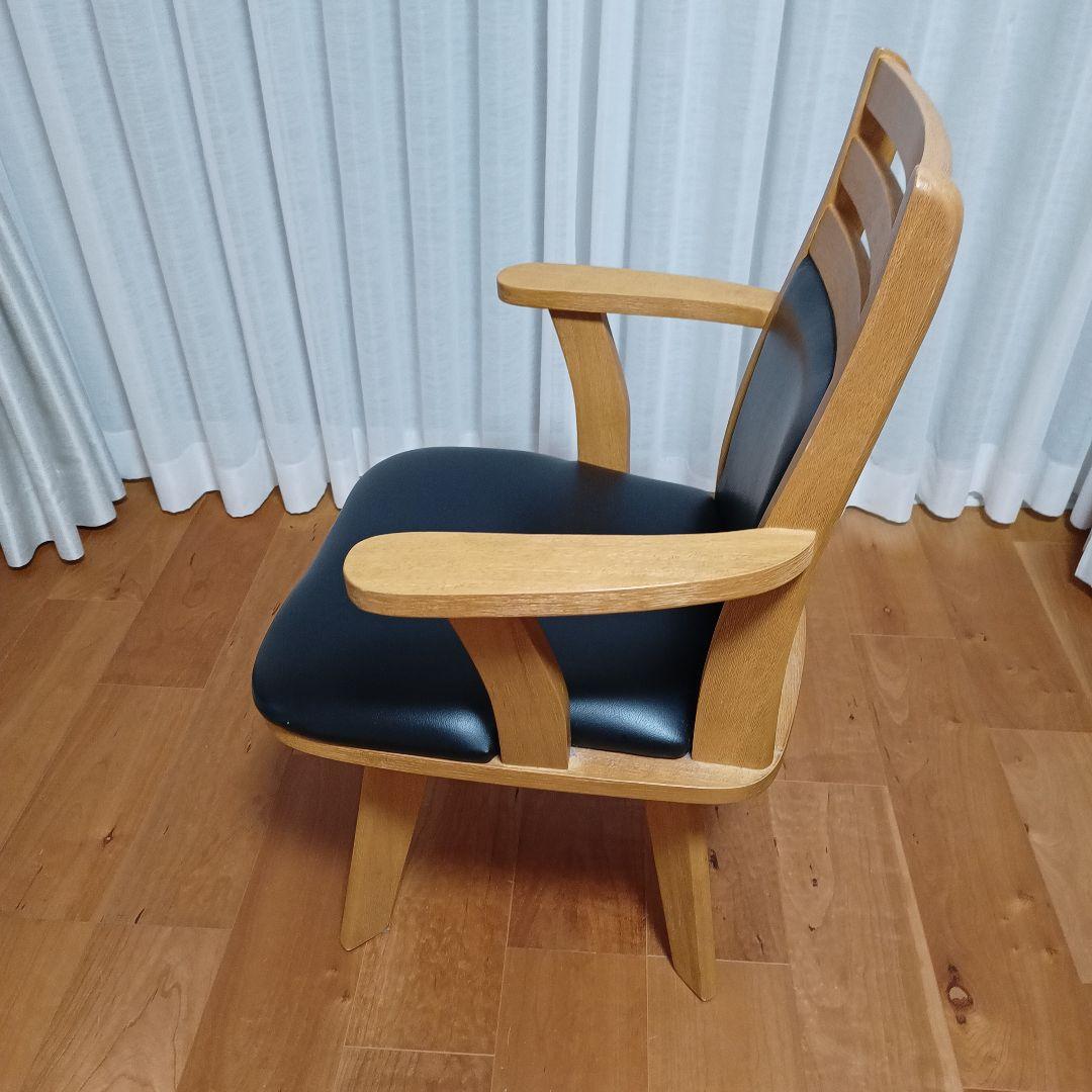 マナベインテリアハーツ 肘掛け付き回転イス チェアー 木製椅子 レザー 介護看護